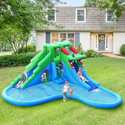 Costway Residential Bouncers Inflatable Water Park Crocodile Bouncer Dual Slide Climbing Wall without blower by Costway 7461759382664 32967145