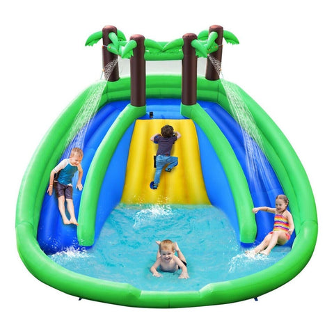 Costway Residential Bouncers Inflatable Water Park Pool Bounce House Dual Slide Climbing by Costway