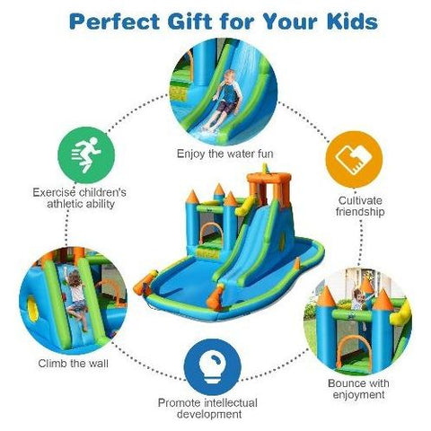 Costway Residential Bouncers Inflatable Water Slide Kids Bounce House Splash Water Pool with Blower by Costway 75386042 Inflatable Water Slide Kids Bounce House Water Pool Blower Costway