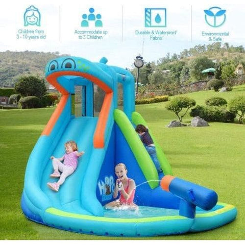 Costway Residential Bouncers Kids Hippo Inflatable Bounce House with Bag by Costway