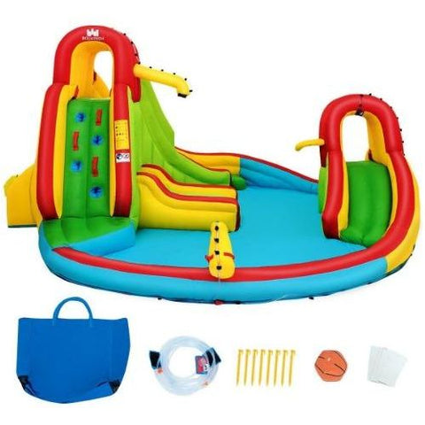 Costway Residential Bouncers Kids Inflatable Water Slide Park with Climbing Wall and Pool by Costway