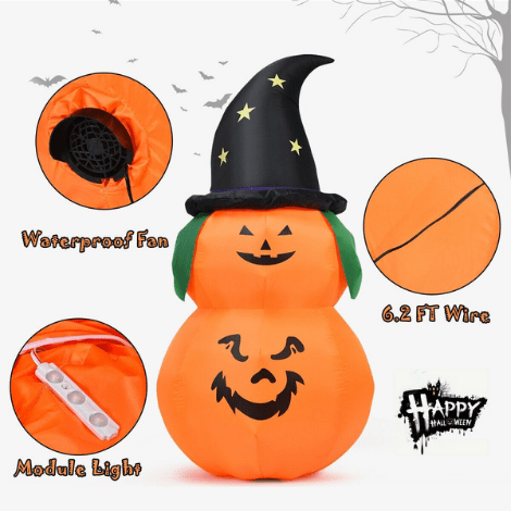 5' Halloween Inflatable LED Pumpkin with Witch Hat by Costway