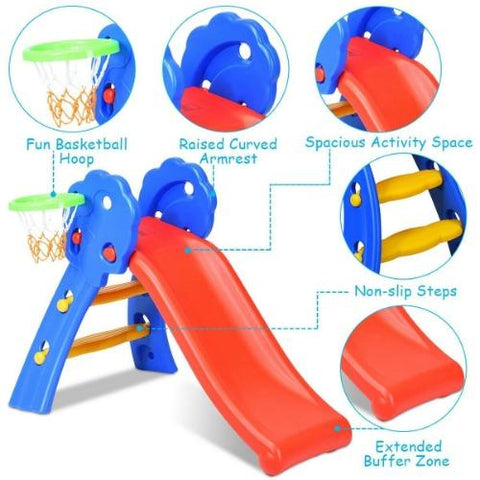 Costway Swings & Playsets 2 Step Children Folding Slide with Basketball Hoop by Costway 796914862581 80731294 2 Step Children Folding Slide with Basketball Hoop by Costway 80731294