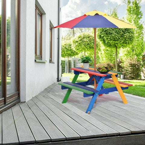 Costway Swings & Playsets 4 Seat Kids Picnic Table with Umbrella by Costway 796914884835 28971305 4 Seat Kids Picnic Table with Umbrella by Costway SKU# 28971305