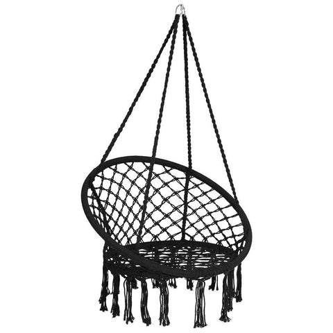Costway Swings & Playsets Black Hanging Macrame Hammock Chair with Handwoven Cotton Backrest by Costway 7461759177666 52816304-B