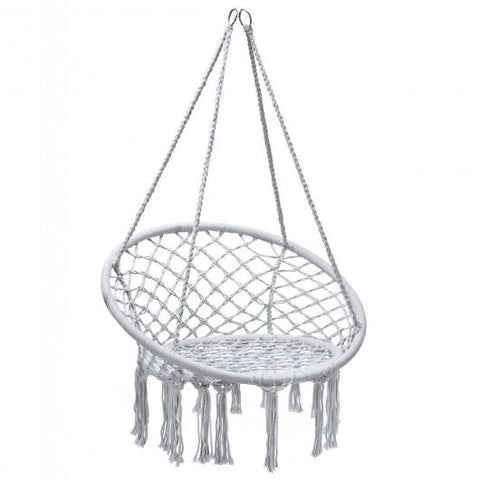 Costway Swings & Playsets Gray Hanging Macrame Hammock Chair with Handwoven Cotton Backrest by Costway 7461759639300 52816304-G