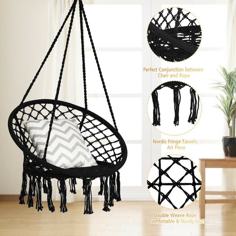 Costway Swings & Playsets Hanging Macrame Hammock Chair with Handwoven Cotton Backrest by Costway