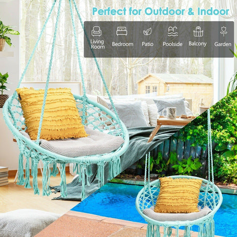 Costway Swings & Playsets Hanging Macrame Hammock Chair with Handwoven Cotton Backrest by Costway