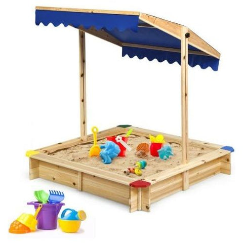 Costway Swings & Playsets Kids Cedar Square Cabana Wooden Sandbox with Convertible Canopy by Costway 796914883081 59846120