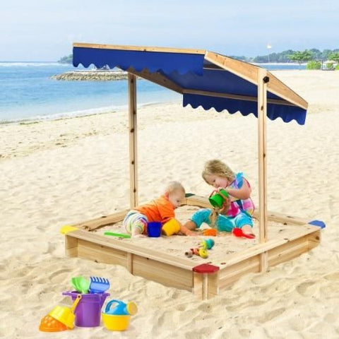 Costway Swings & Playsets Kids Cedar Square Cabana Wooden Sandbox with Convertible Canopy by Costway 796914883081 59846120