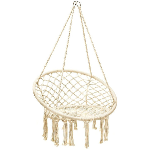 Costway Swings & Playsets Natural Hanging Macrame Hammock Chair with Handwoven Cotton Backrest by Costway 993246538843 52816304-N
