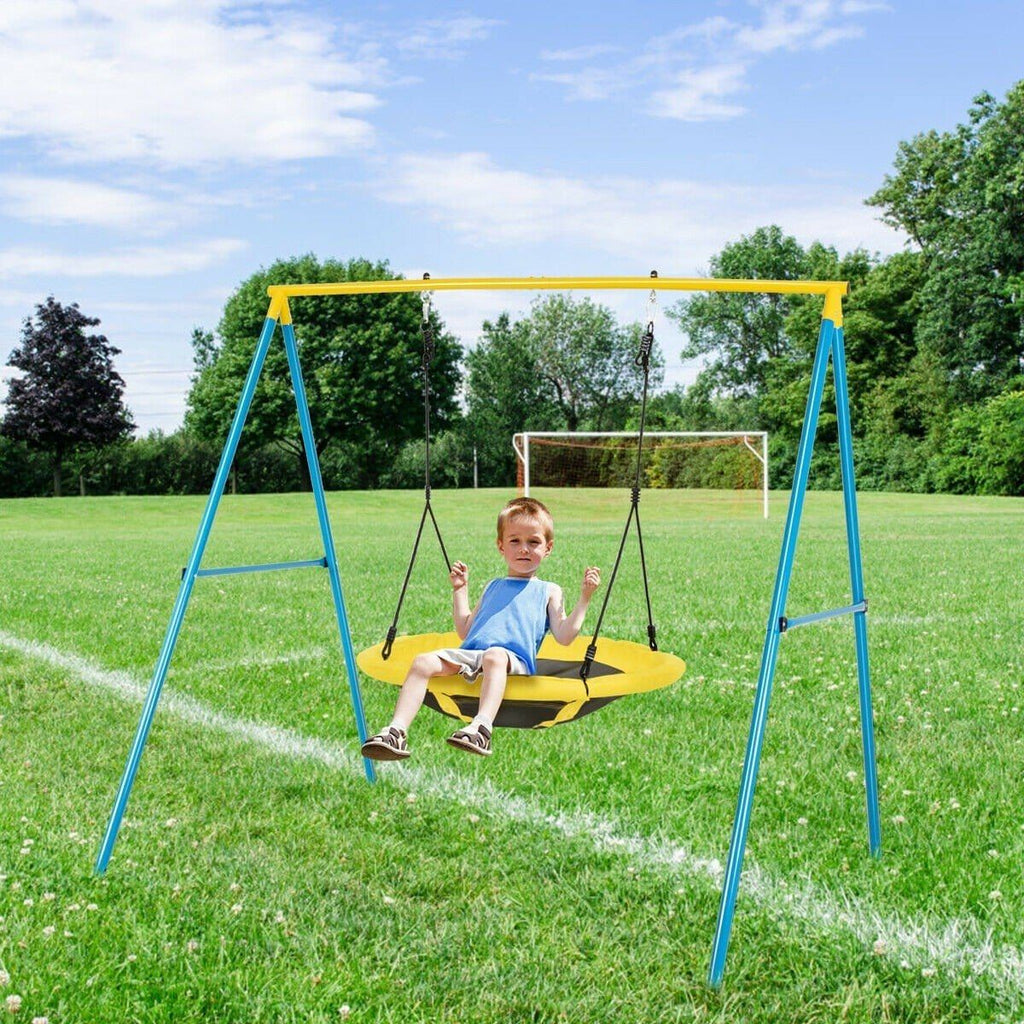 Swing Set with 40” Saucer Tree Swing & Heavy Duty A-Frame Metal Swing Stand Combo | Costway