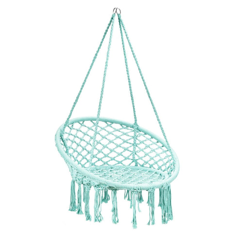 Costway Swings & Playsets Turquoise Hanging Macrame Hammock Chair with Handwoven Cotton Backrest by Costway 6499853624152 52816304-T