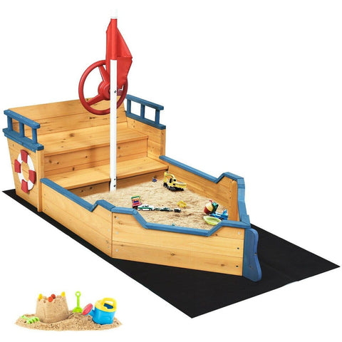 Costway Swings & Playsets Wooden Pirate Boat Wood Sandbox for Kids by Costway 796914883111 87150964 Wooden Pirate Boat Wood Sandbox for Kids by Costway SKU# 87150964
