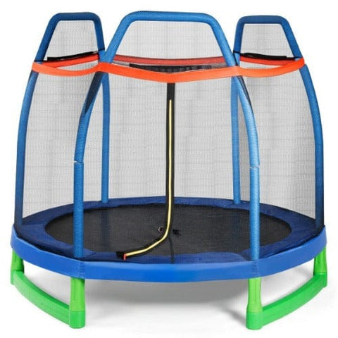 Costway Trampoline Blue 7 ft Kids Trampoline with Safety Enclosure Net by Costway 7461759783546 76810425-B 7 ft Kids Trampoline with Safety Enclosure Net by Costway SKU 76810425