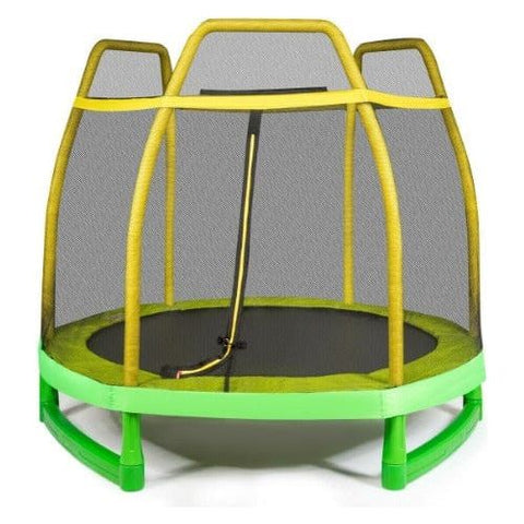 Costway Trampoline Yellow 7 ft Kids Trampoline with Safety Enclosure Net by Costway 7461759783546 76810426-Y 7 ft Kids Trampoline with Safety Enclosure Net by Costway SKU 76810425