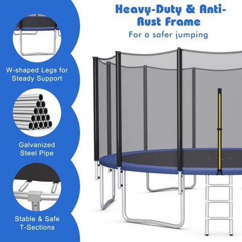 Costway Trampolines 8/10/12/14/15/16 Feet Outdoor Trampoline Bounce Combo with Safety Closure Net Ladder by Costway 8/10/12/14/15/16 ft Outdoor Trampoline Combo Safety Net Ladder Costway