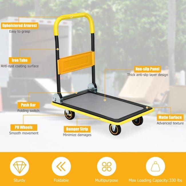 Folding Hand Truck Dolly Cart with Wheels Luggage Cart Trolley Moving 330lbs