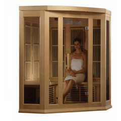 Maxxus 3-Person Corner Low EMF (Under 8MG) FAR Infrared Sauna (Canadian Hemlock) by Dynamic Saunas Direct