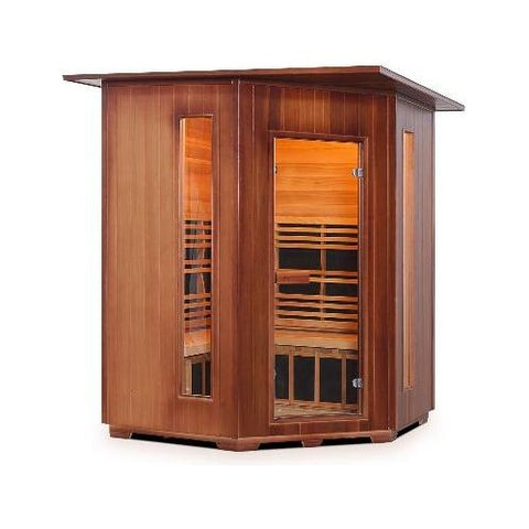 4 Person Corner Rustic Canadian Cedar Sauna Indoor by Enlighten Infrared Saunas