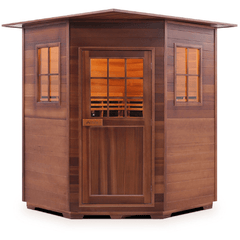 4 Person Corner Sapphire Canadian Cedar Sauna by Enlighten Infrared Saunas
