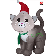 Gemmy Inflatables Christmas Inflatables 3 1/2' Christmas Cat w/ Santa Hat by Gemmy  Inflatable 114553 3 1/2' Christmas Cat w/ Santa Hat by Gemmy Inflatable SKU# 114553
