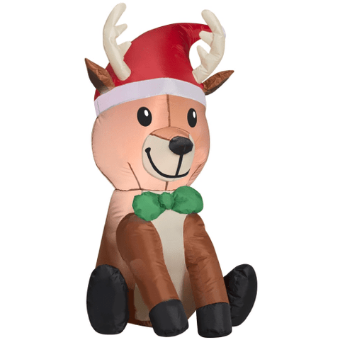 Gemmy Inflatables Christmas Inflatables 3  ½' Reindeer w/ Santa Hat and Green Bow Tie by Gemmy Inflatables 39033