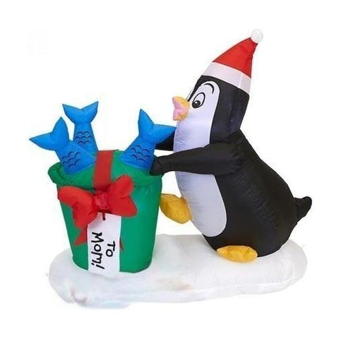Gemmy Inflatables Christmas Inflatables 4 1/2' Christmas Penguin w/ Gift Scene by Gemmy Inflatable 115262 - 2127403 4 1/2' Christmas Penguin w/ Gift Scene by Gemmy Inflatable 