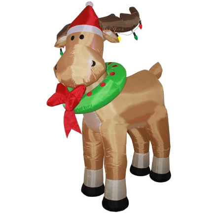 Gemmy Inflatables Christmas Inflatables 6' Reindeer w/ Santa Hat and Wreath! Lights on Antlers are different Colors by Gemmy Inflatables INF-516762-51676 6' Reindeer w/ Santa Hat and Wreath! Lights on Antlers are different Colors by Gemmy Inflatables SKU# INF-516762-51676