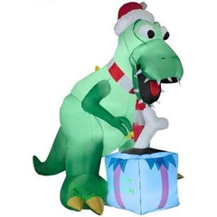 Gemmy Inflatables Christmas Inflatables 7' Christmas T-Rex Wearing Santa Hat by Gemmy Inflatable 781880207870 88336
