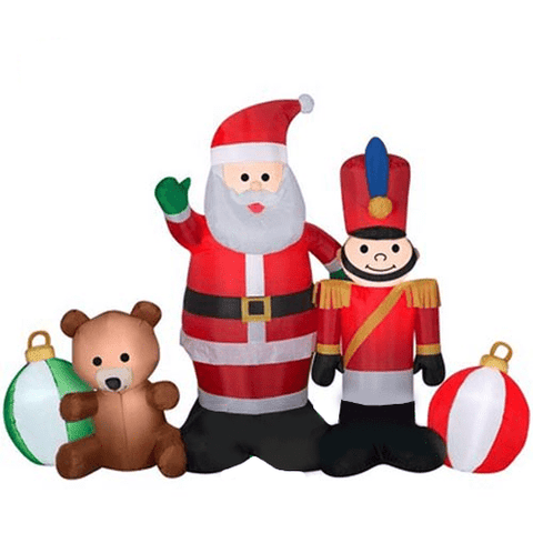 Gemmy Inflatables Christmas Inflatables 7' Santa, Nutcracker, Teddy Bear, and Ornament Scene by Gemmy Inflatable 045544886727 115662 7' Santa, Nutcracker, Teddy Bear, and Ornament Scene by Gemmy Inflatable SKU# 115662