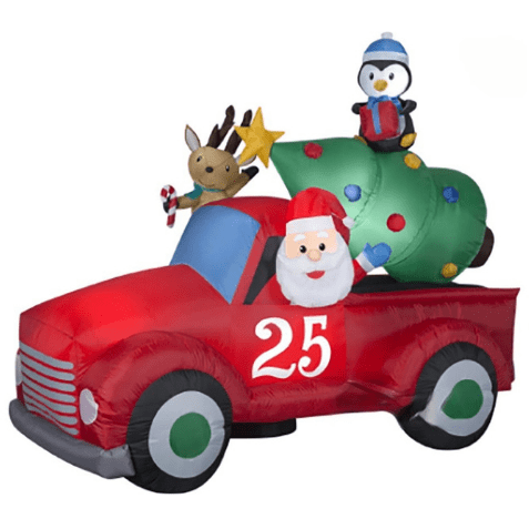 Gemmy Inflatables Christmas Inflatables 8' Christmas Vintage Truck w/ Santa, Reindeer, and Penguin by Gemmy Inflatable 117339