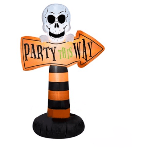 Gemmy Inflatables Halloween Inflatables 3 1/2' Halloween  "Party This Way " Sign w/ Skull by Gemmy Inflatables 70964 3 1/2' Halloween Party This Way Sign Skull by Gemmy Inflatables