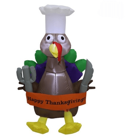 Gemmy Inflatables Halloween Inflatables 4' Air Blown Inflatable Thanksgiving Turkey Chef w/ Banner by Gemmy Inflatable GTF00012-4 4' Air Blown Inflatable Thanksgiving Turkey Chef w/ Banner GTF00012-4