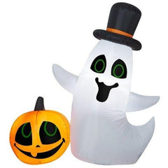 Gemmy Inflatables Halloween Inflatables 4' Ghost with Top Hat and Pumpkin Scene by Gemmy Inflatable 191245219828 221982 4' Ghost with Top Hat and Pumpkin Scene by Gemmy Inflatable SKU#221982