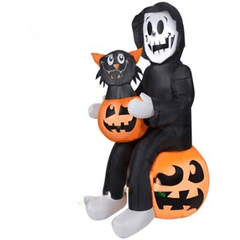 Gemmy Inflatables Halloween Inflatables 4' Reaper Holding Cat In Pumpkin by Gemmy Inflatable 4' Airblown Inflatable Halloween Scary Reaper by Gemmy Inflatable