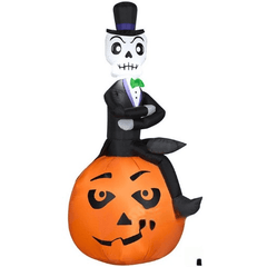 Gemmy Inflatables Halloween Inflatables 5 1/2' Gemmy Airblown Inflatable Halloween Skeleton w/ Top Hat Sitting On Pumpkin by Gemmy Inflatable 226221 5 1/2' Airblown Inflatable Halloween Skeleton Top Hat Sitting Pumpkin