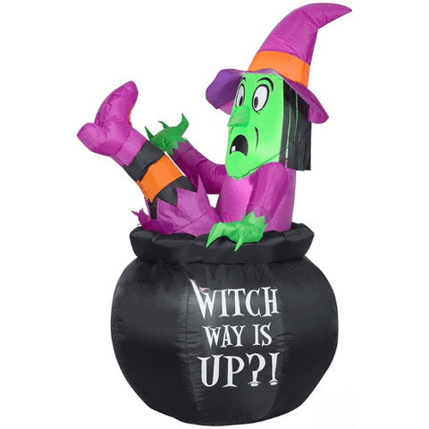 Gemmy Inflatables Halloween Inflatables 5' Halloween Witch Sitting In A Cauldron by Gemmy Inflatable 6 1/2' Halloween Mixed Media Vulture on A Tombstone SKU#225268
