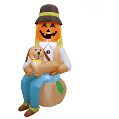 Gemmy Inflatables Halloween Inflatables 7' Air Blown Inflatable Scarecrow sitting w/ Puppy by Gemmy Inflatable 781880207504 GTF00020-7 7' Air Blown Inflatable Scarecrow sitting w/ Puppy SKU# GTF00020-7