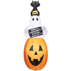 Gemmy Inflatables Halloween Inflatables 7' Pumpkin Ghost Cat  "Will Haunt for Treats " Scene by Gemmy Inflatables 72306 7' Pumpkin Ghost Cat  "Will Haunt for Treats " Scene by Gemmy Inflatables SKU# 72306