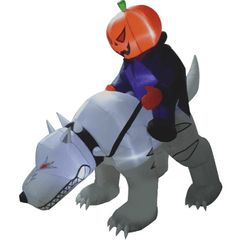 Gemmy Inflatables Halloween Inflatables 7' Pumpkin Reaper Riding Giant Wolf by Gemmy Inflatable INF-520547-52054 7' Pumpkin Reaper Riding Giant Wolf by Gemmy Inflatable SKU# INF-520547-52054