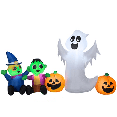 Gemmy Inflatables Halloween Inflatables 8' Halloween Ghost With Baby Monster, Baby Witch, and Pumpkins by Gemmy Inflatables 222676 8' Halloween Ghost With Baby Monster, Baby Witch, and Pumpkins by Gemmy Inflatables SKU# 222676