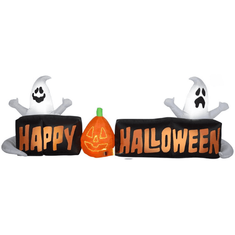 Gemmy Inflatables Halloween Inflatables 9' Happy Halloween Sign w/ Ghost and Micro-LED Pumpkin by Gemmy Inflatable 226398