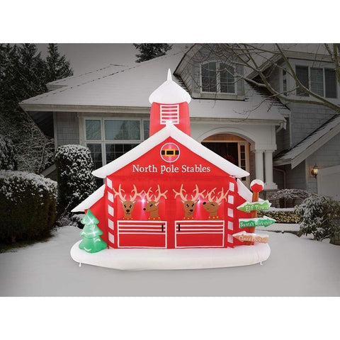 Gemmy Inflatables Inflatable Party Decorations 10' Christmas Santa's North Pole Stables with Reindeer Scene by Gemmy Inflatables 781880274452 GTC00833-10 6' Christmas Mixed Media Beach Snowman Hat Pail by Gemmy Inflatables
