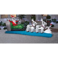 11 1/2' Nightmare Before Christmas Jack Skellington In Sleigh w/ Ghost Reindeer by Gemmy Inflatables