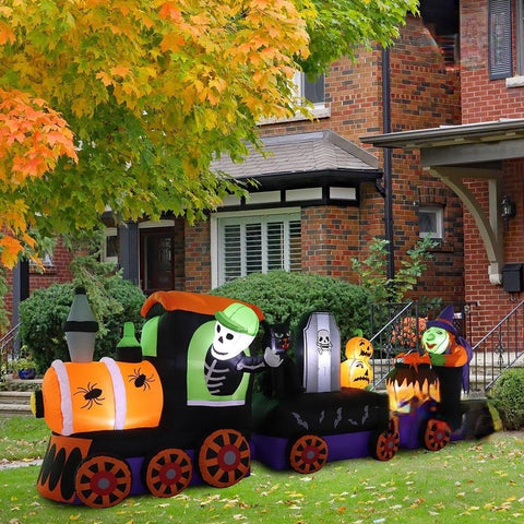 Gemmy Inflatables Inflatable Party Decorations 11' Halloween Train w/ Skeleton, Tombstone, and Witch by Gemmy Inflatables 781880275084 GTH00041-11 11' Halloween Train w/ Skeleton Tombstone Witch Gemmy Inflatables