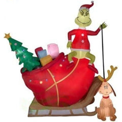 Gemmy Inflatables Inflatable Party Decorations 12' Colossal Grinch In Sleigh w/ Max by Gemmy Inflatables 781880204169 19836-848078L