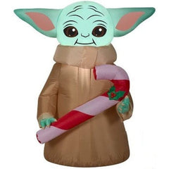 Gemmy Inflatables Inflatable Party Decorations 3 1/2' Christmas Disney Mandalorian "The Child" Baby Yoda Holding Candy Cane by Gemmy Inflatables 781880205074 118995 3 1/2' Disney Mandalorian Child Baby Yoda Candy Cane Gemmy Inflatables