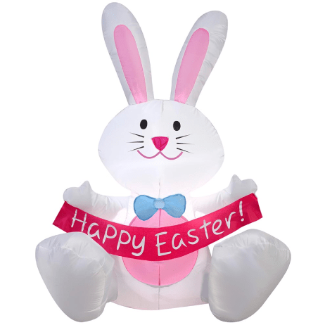 Gemmy Inflatables Inflatable Party Decorations 3 1/2' Easter Bunny w/ Bowtie Sitting Holding "Happy Easter" Banner by Gemmy Inflatable 781880265764 48690 3 1/2' Easter Bunny w/ Bowtie Sitting Holding "Happy Easter" Banner