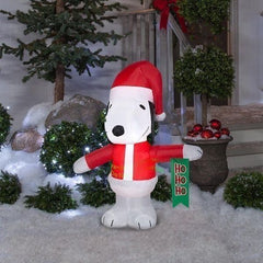 3 1/2' Peanut's Snoopy in Santa Outfit w/ Ho Ho Ho Sign by Gemmy Inflatables
